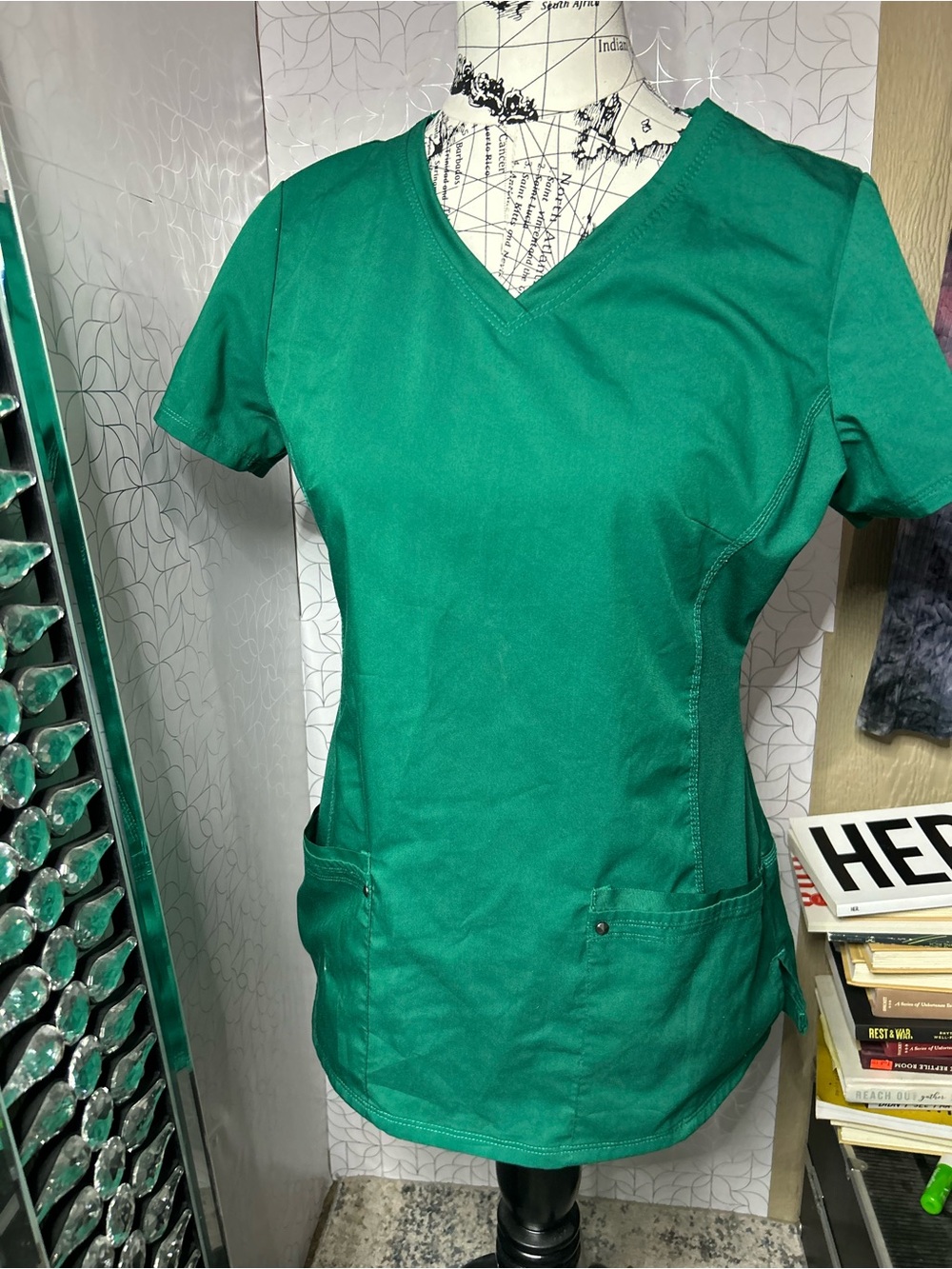 Green V-Neck Women's Scrub Top